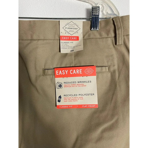 St. John Bay Mens Flat Front Straight Leg Dress Pants Brown Khaki 40x30 - Picture 3 of 5